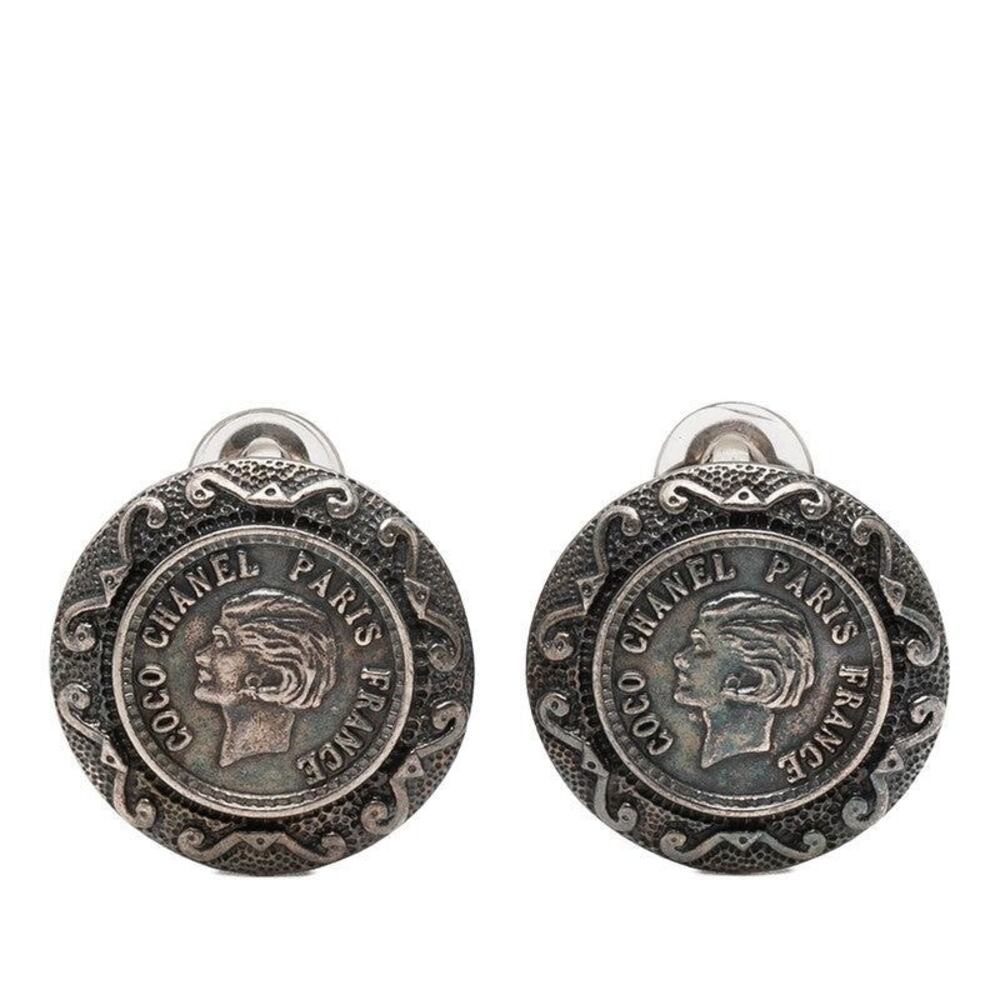 Chanel Coin Motif Round Clip-On Earrings Black